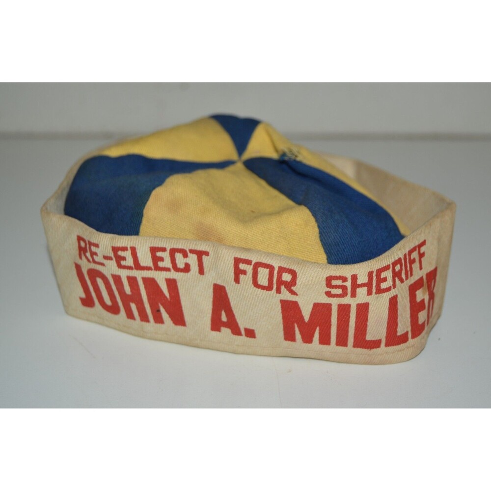 Antique Re-Elect John A. Miller Sheriff Hat Cap Newspaper Boy Advertisement RARE